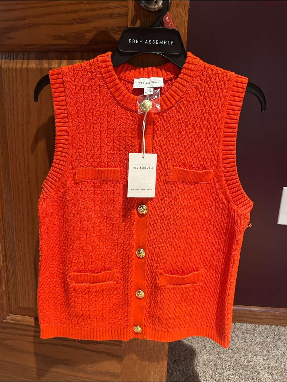 Women's Free Assembly Orange Knit Button-Front Vest